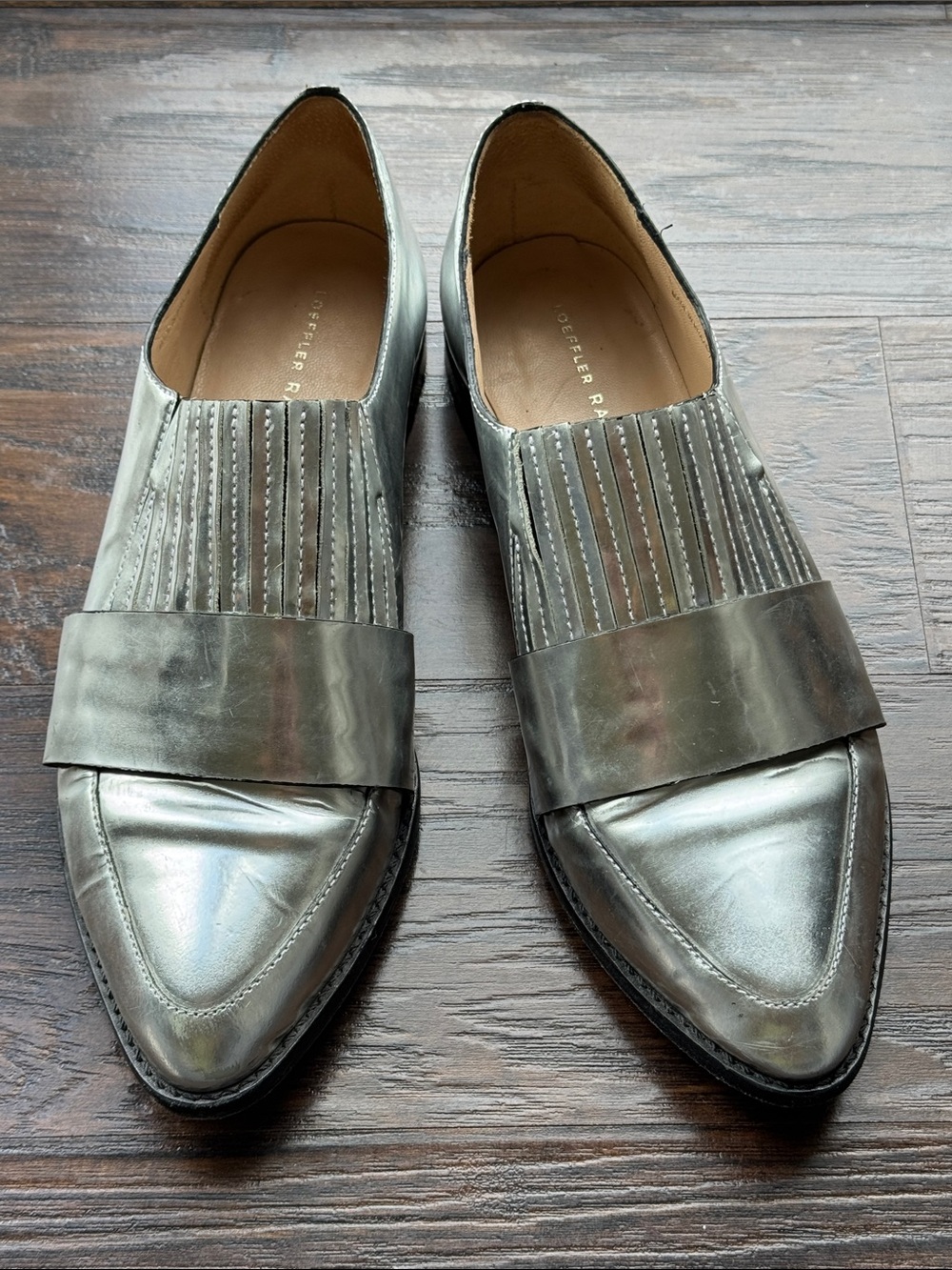 Loeffler Randall Metallic Silver Pointed Toe Slip-On Women’s Loafers